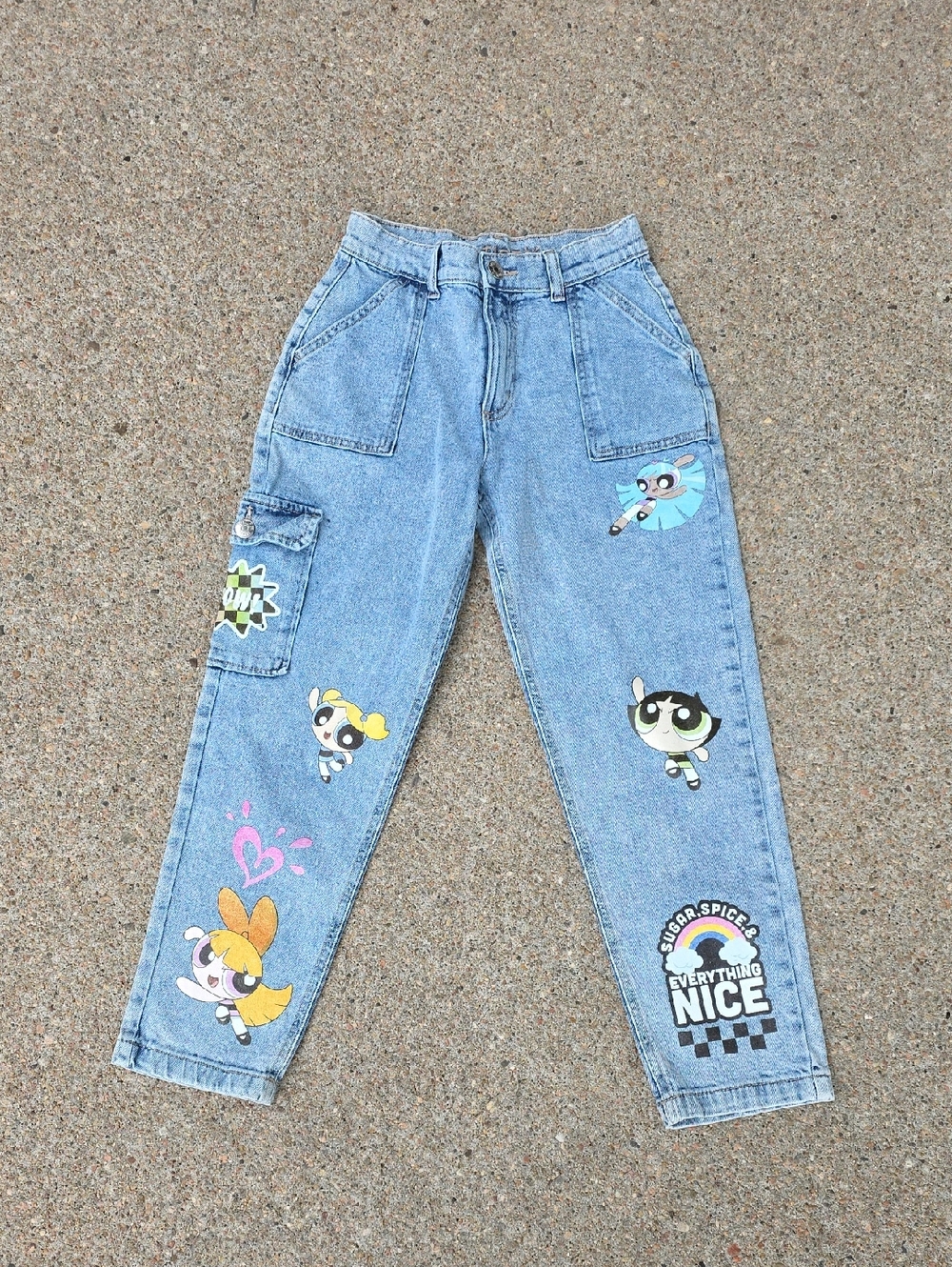 Justice X Power Puff Girls Denim Cargo Jeans Size 14
